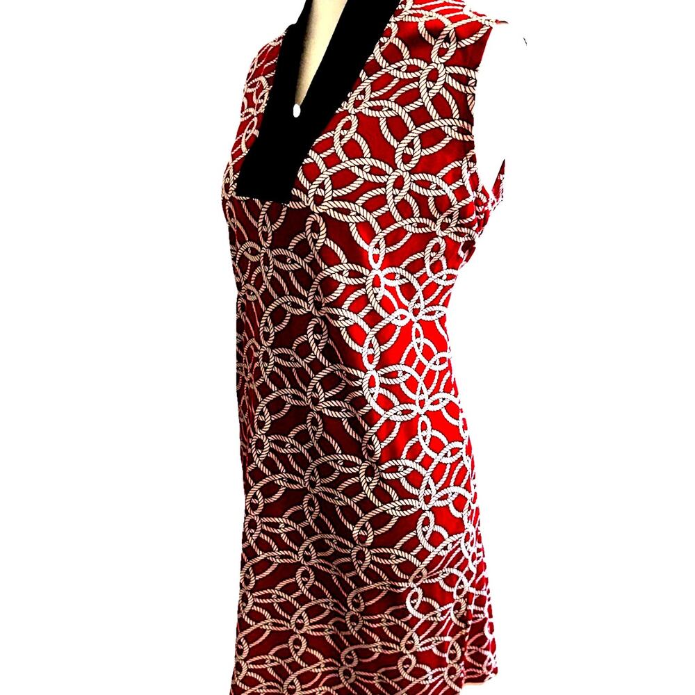 Talbots chain link dress red geo print preppy quiet luxury equestrian cotton  S